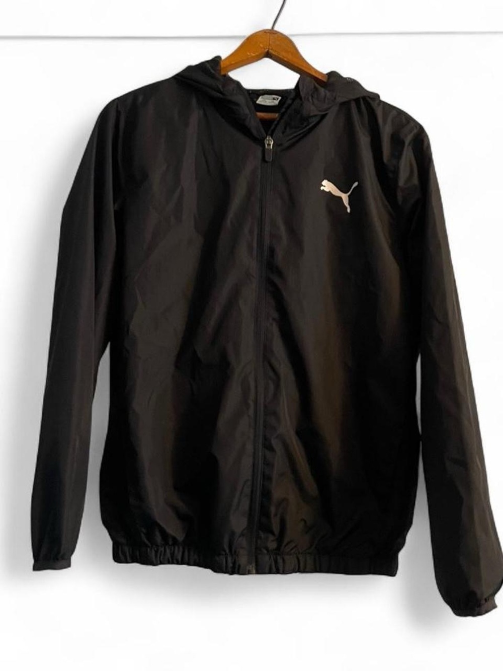 Puma Boys L Black Lightweight Spring Windbreaker Jacket Full Zip Hooded Kids